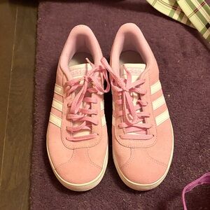 adidas Pink Suede Low-Top Sneakers with White Stripes